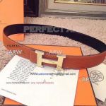 Perfect Replica Orange Leather Texture Black Back Belt With Gold Buckle
